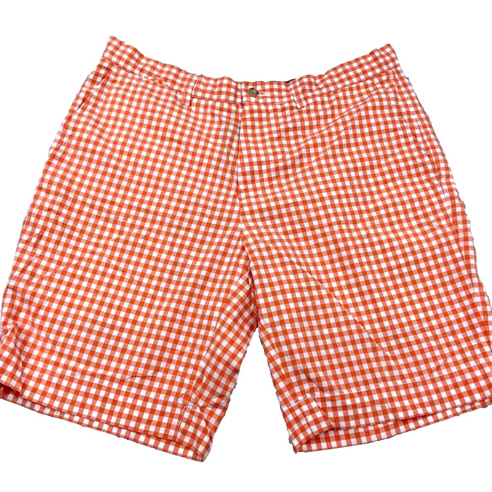 Vintage Polo Ralph Lauren Chino Shorts Men 33 Orange Gingham‎ Check Golf Preppy